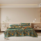 Elegant Floral Quilt Set Cotton Green Yellow Reversible King Size Bedding — Image 4