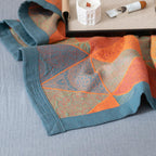 Luxury Cotton Quilt Set Geometric Pattern Orange Blue King Size Soft Breathable Bedding with Pillow Shams — Image 10