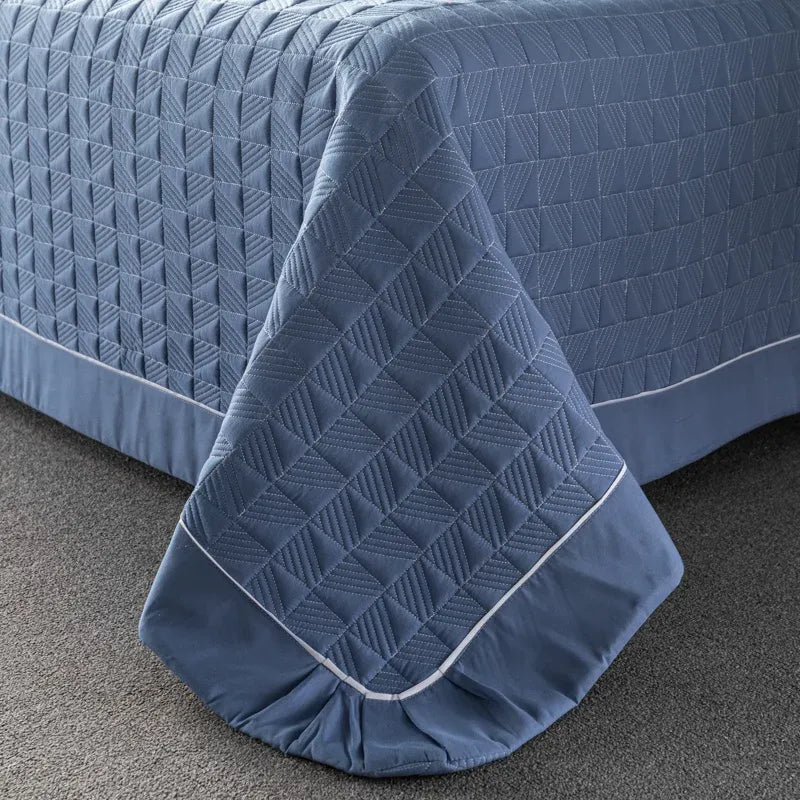 Elegant Quilted Bedspread Set Blue Cotton King Size Soft Hypoallergenic — Image 5