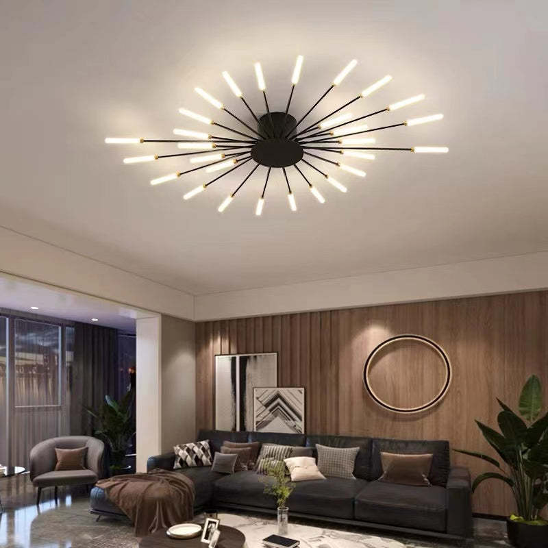 Modern Sputnik LED Ceiling Light Fixture Metal Starburst Chandelier Black Gold — Image 15
