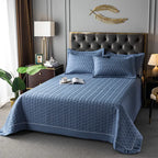 Elegant Quilted Bedspread Set Blue Cotton King Size Soft Hypoallergenic — Image 2