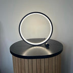 Modern LED Ring Table Lamp with Touch Control, Adjustable Brightness, Black/White, Minimalist Design — Main Image