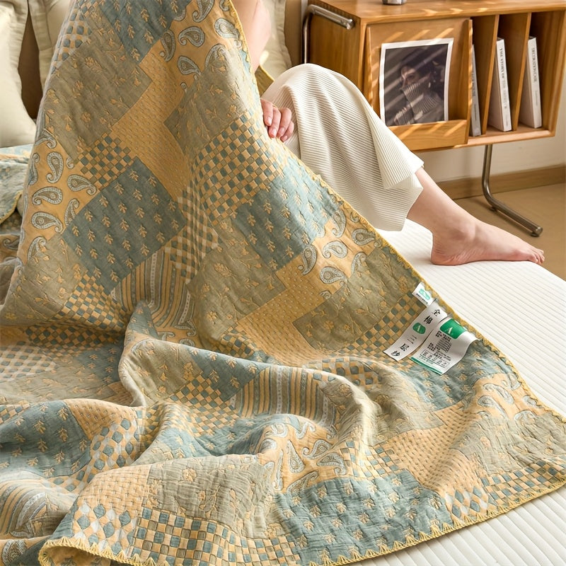 Elegant Patchwork Cotton Quilt Blanket - Multicolor, Soft, Lightweight, 200x230cm — Image 2