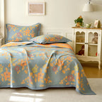 Floral Quilt Set Cotton Reversible Bedding Blue Orange Full/Queen — Main Image