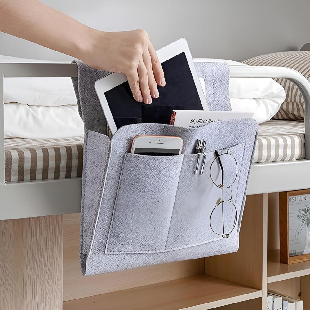 Felt Bedside Storage Organizer Caddy Multi-Pocket Hanging Bag Gray for Tablets and Phones — Image 4