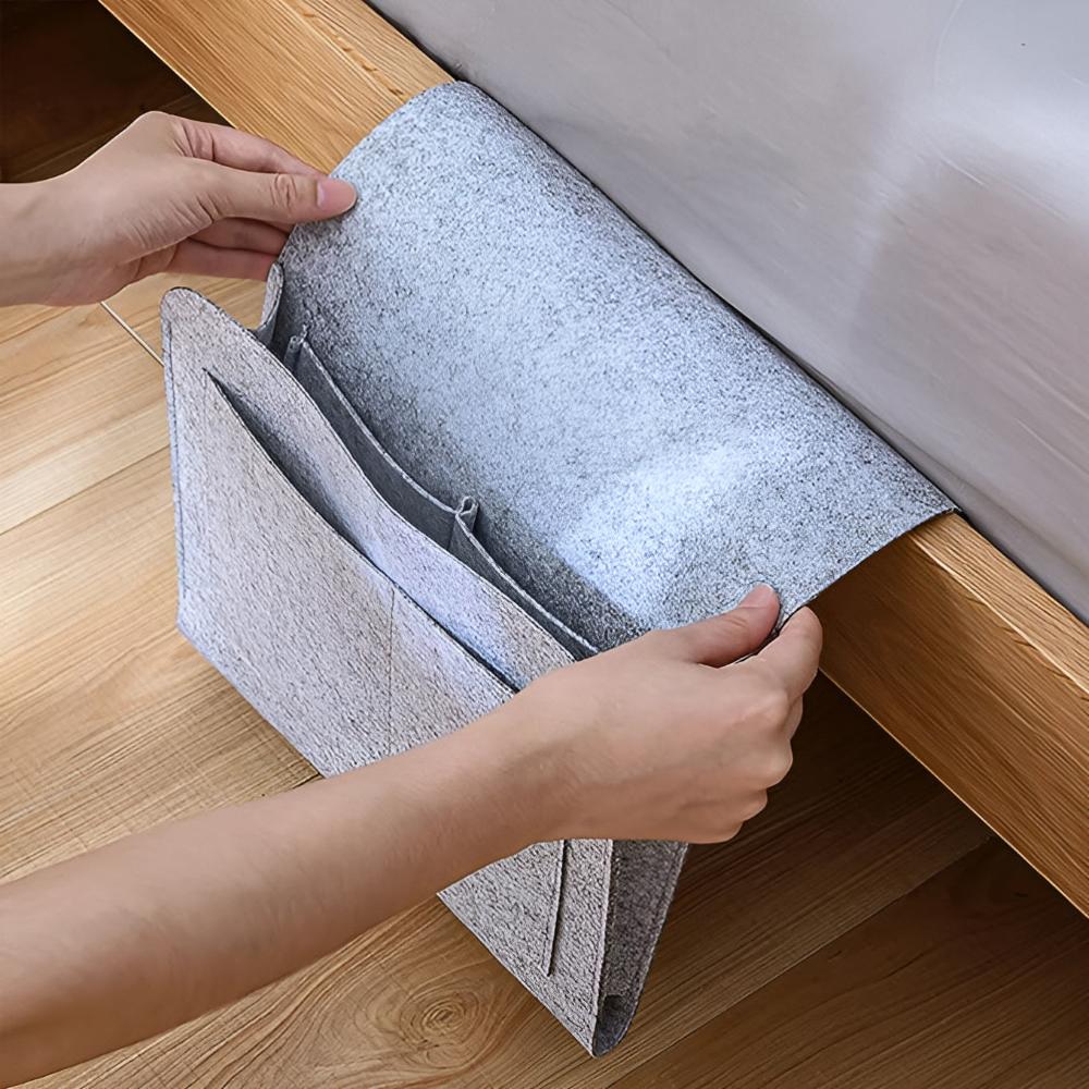Felt Bedside Storage Organizer Caddy Multi-Pocket Hanging Bag Gray for Tablets and Phones — Image 7