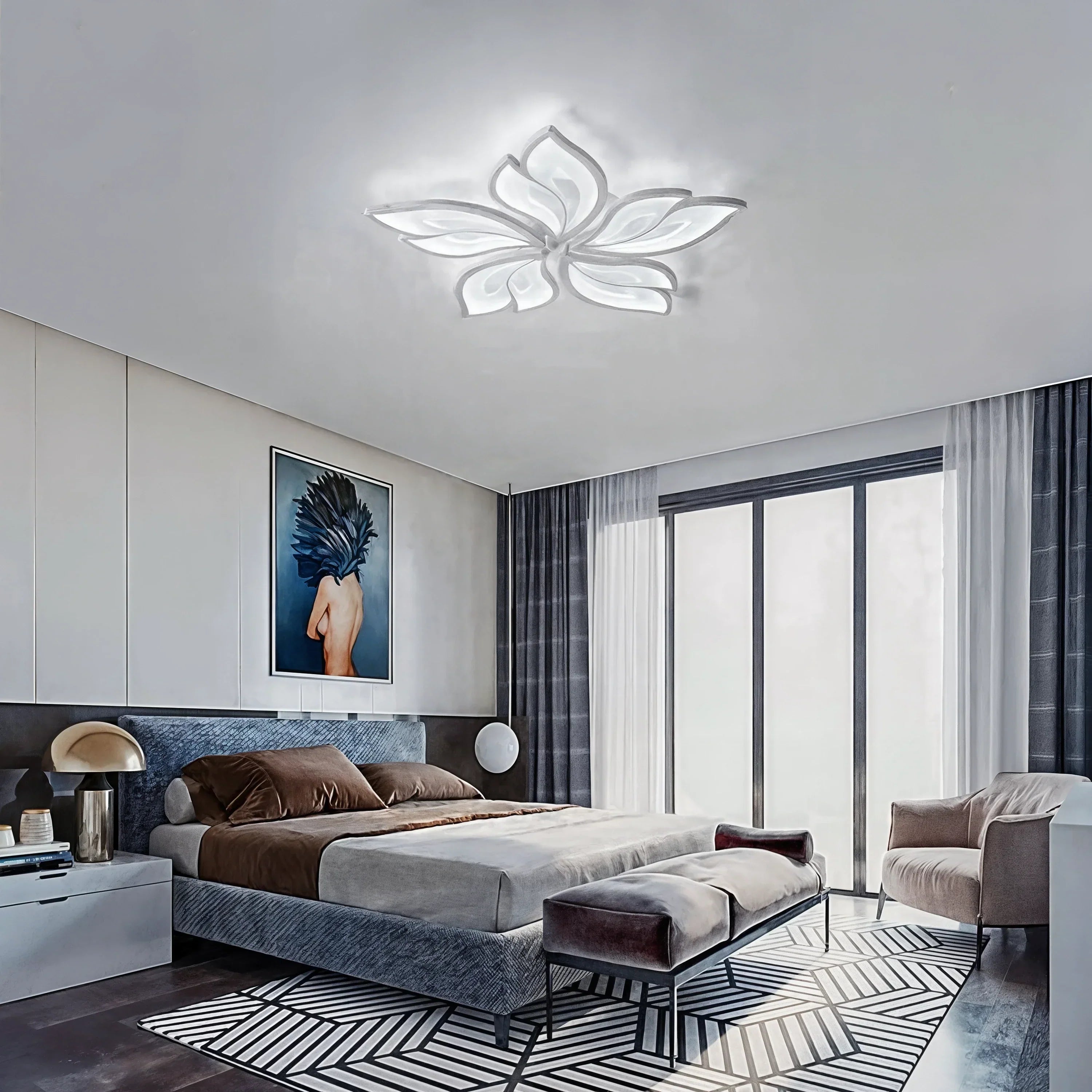 Modern LED Ceiling Light Fixture Flower Design Adjustable Brightness White — Image 4