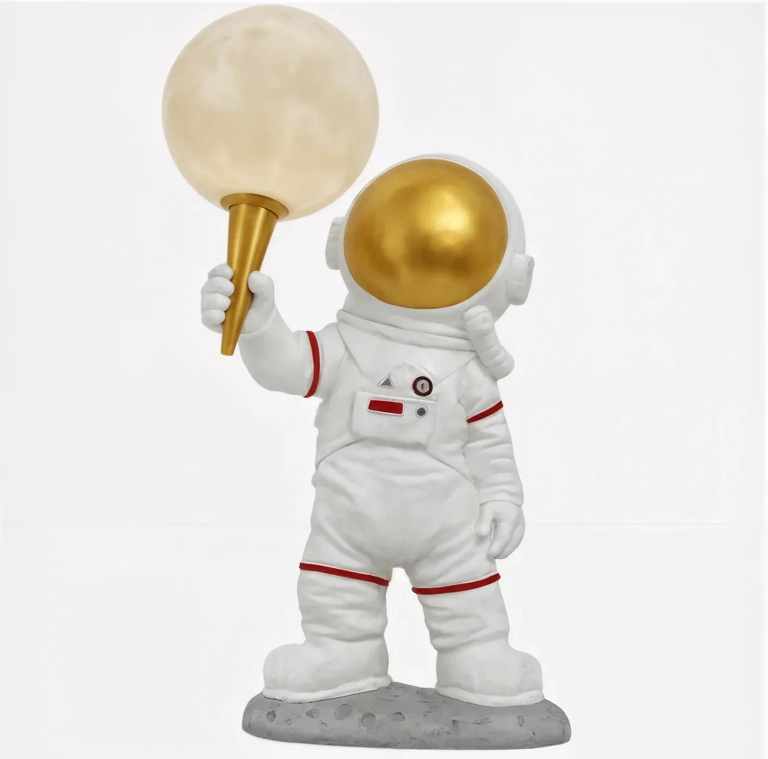 Astronaut Table Lamp Resin Space Decor with LED Moon Light in White and Gold — Image 2