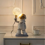 Astronaut Table Lamp Resin Space Decor with LED Moon Light in White and Gold — Image 4