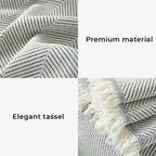 Elegant Herringbone Sofa Throw Blanket Cotton Blend Tassel Fringe Blue Living Room Decor — Image 10