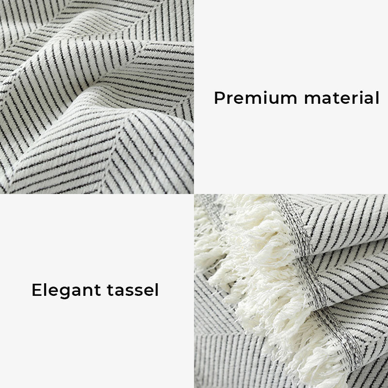 Elegant Herringbone Sofa Throw Blanket Cotton Blend Tassel Fringe Blue Living Room Decor — Image 10