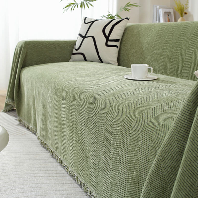 Elegant Herringbone Sofa Throw Blanket Cotton Blend Tassel Fringe Blue Living Room Decor — Image 21