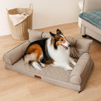 Funny Fuzzy Orthopedic Dog Sofa Bed Beige Faux Leather Large — Image 11