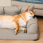 Funny Fuzzy Orthopedic Dog Sofa Bed Beige Faux Leather Large — Image 2
