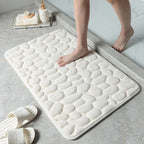 Luxury Memory Foam Bath Mat Non-Slip Absorbent Pebble Design Beige 40x60cm — Main Image