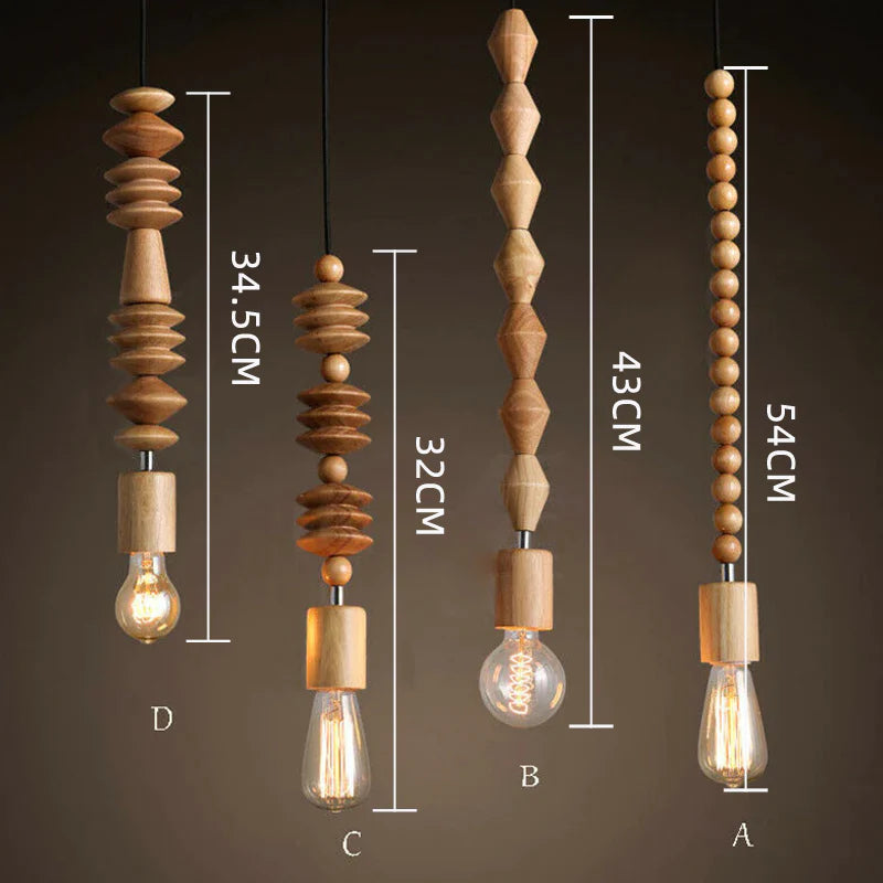 Handcrafted Wooden Pendant Light Fixture Beaded Design Natural Wood — Image 8