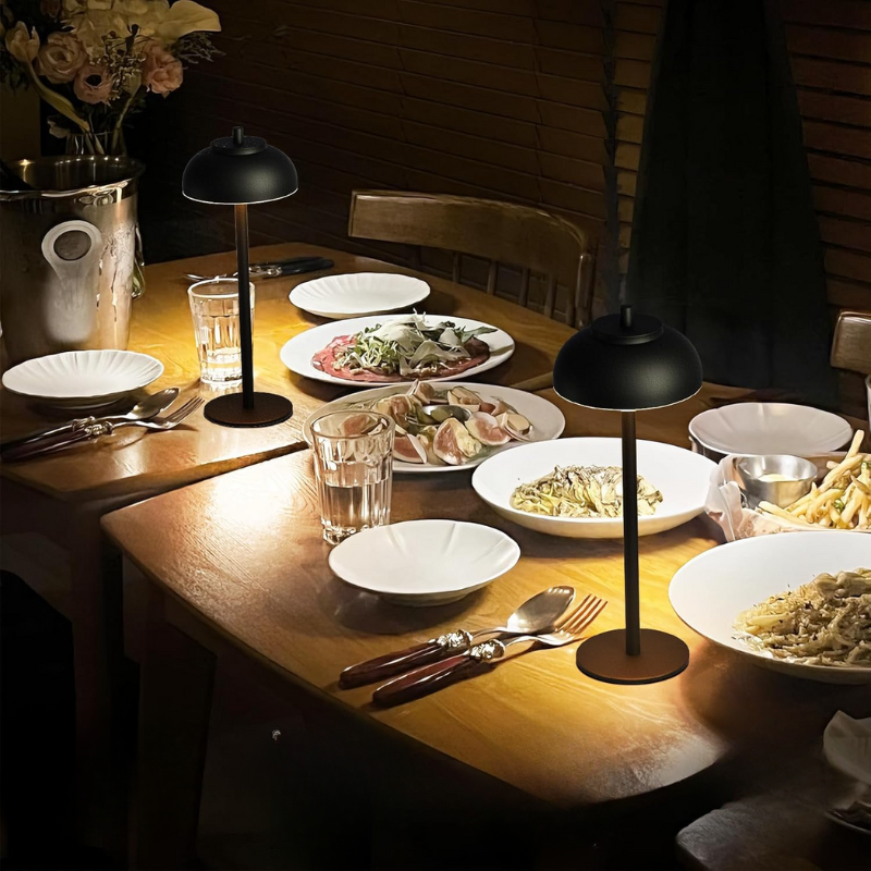 Modern LED Table Lamp Metal Rechargeable Adjustable Brightness Black Gold — Main Image