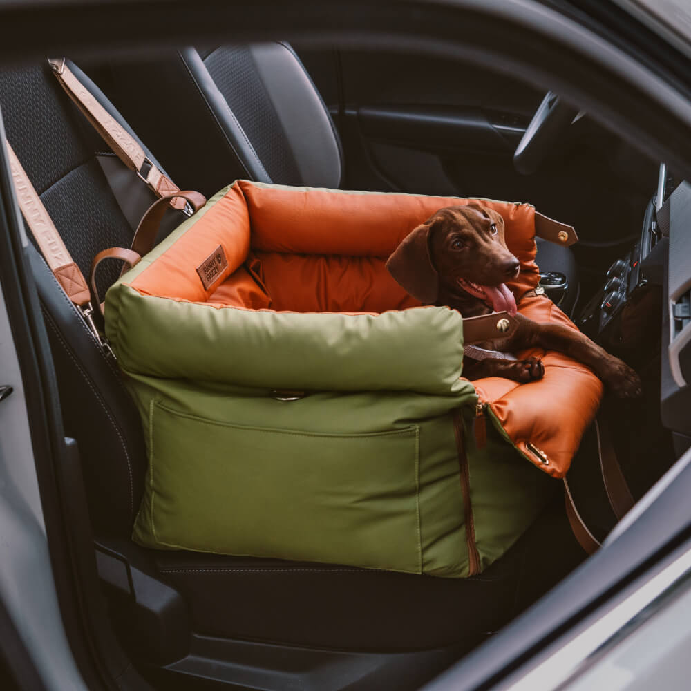 Funny Fuzzy Pet Car Seat Carrier Green Waterproof Anti-Scratch Travel Bed for Dogs Cats — Main Image