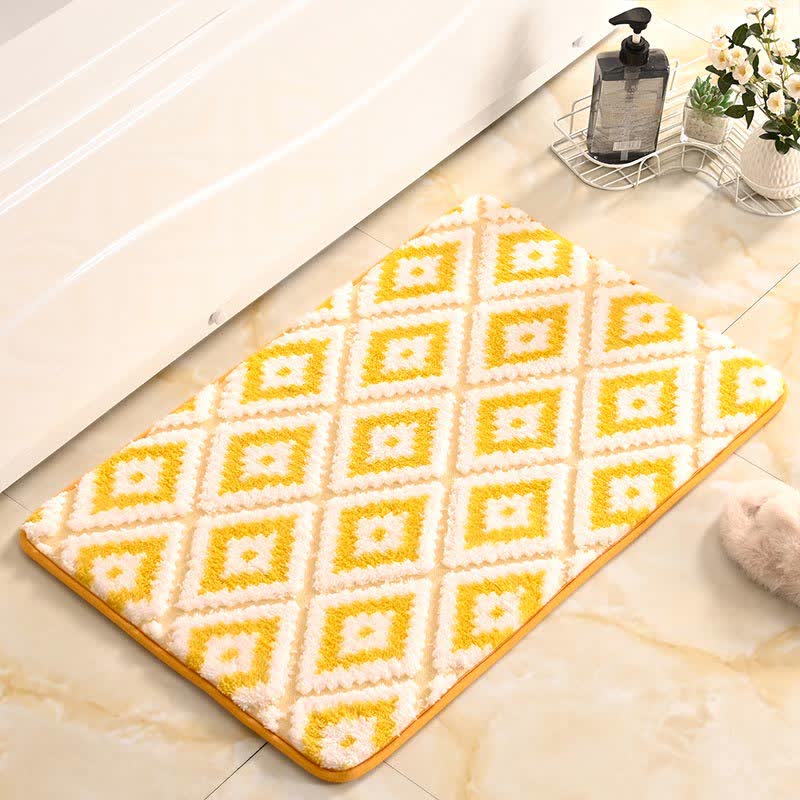 Luxury Bath Mat Non-Slip Memory Foam Geometric Pattern Absorbent Soft Plush Rug Bathroom Decor — Main Image