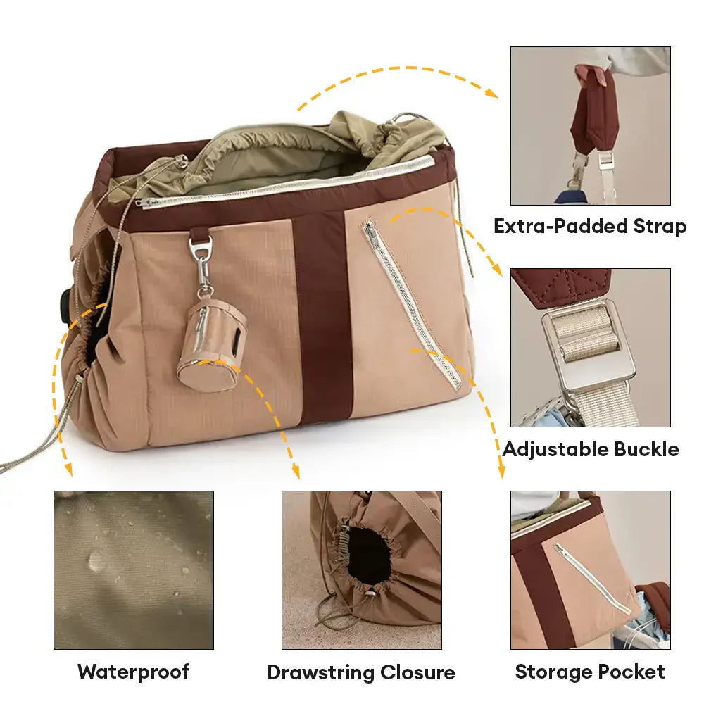 Pet Carrier Bag for Small Dogs and Cats – Waterproof Travel Tote with Adjustable Straps, Beige — Image 6