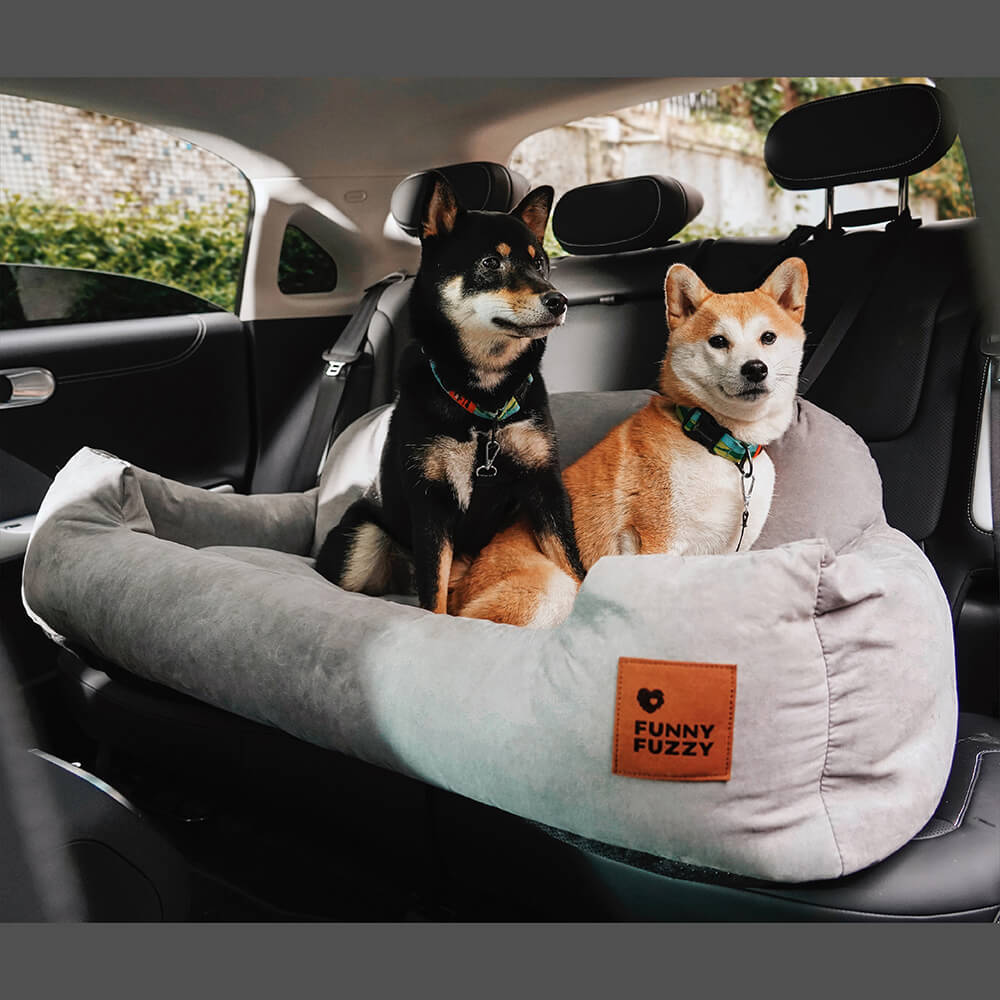 Funny Fuzzy Pet Car Seat Bed Plush Cushion Safety Belts Gray — Image 2