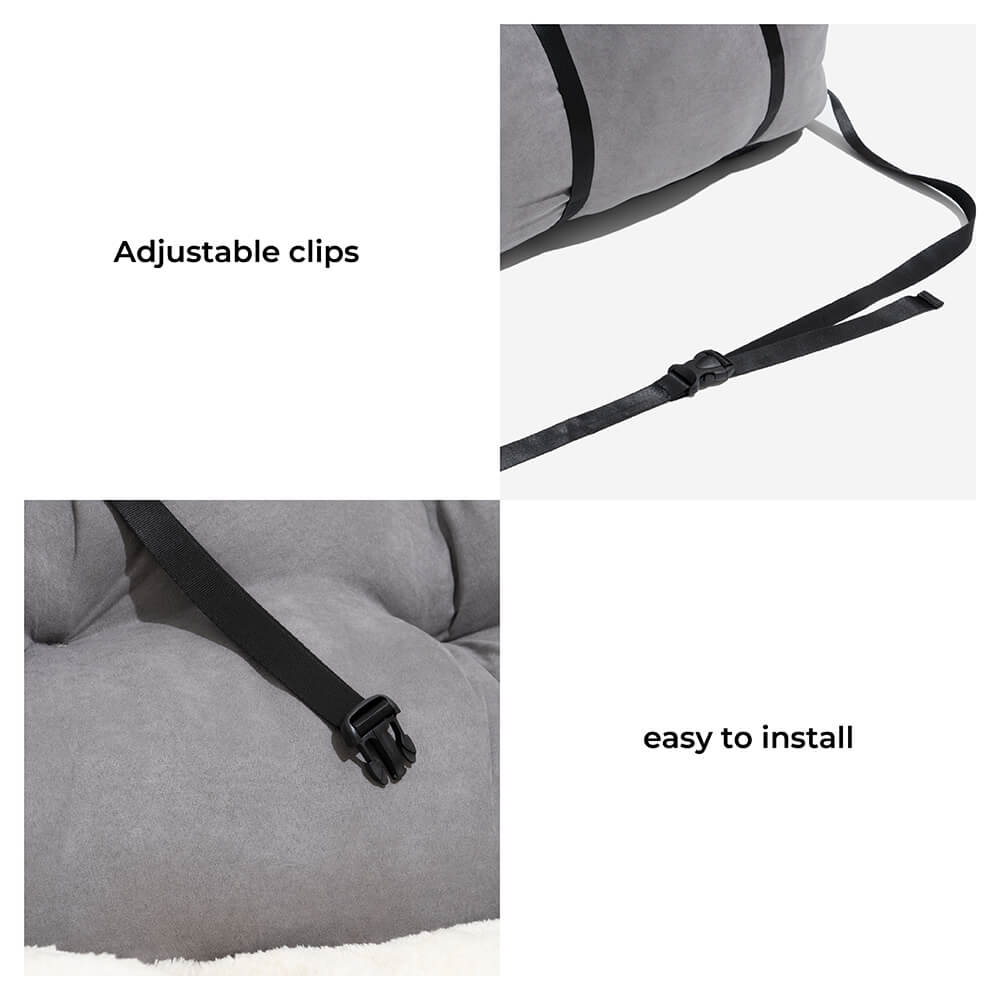 Funny Fuzzy Pet Car Seat Bed Plush Cushion Safety Belts Gray — Image 9