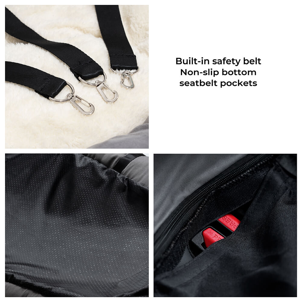 Funny Fuzzy Pet Car Seat Bed Plush Cushion Safety Belts Gray — Image 8