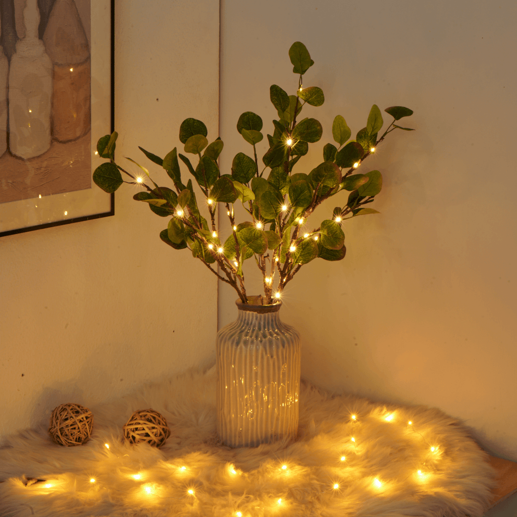 LED Lighted Faux Eucalyptus Branches with Warm White Fairy Lights for Home Decor — Image 6