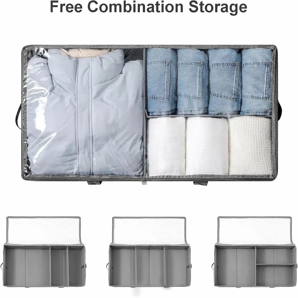 Underbed Storage Organizer Grey Fabric Foldable Box with Lid for Clothes and Blankets — Image 5