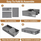 Underbed Storage Organizer Grey Fabric Foldable Box with Lid for Clothes and Blankets — Image 3