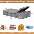 Underbed Storage Organizer Grey Fabric Foldable Box with Lid for Clothes and Blankets — Image 4