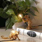 Resin Mouse Table Lamp Animal Night Light Home Decor Gold White LED — Image 3