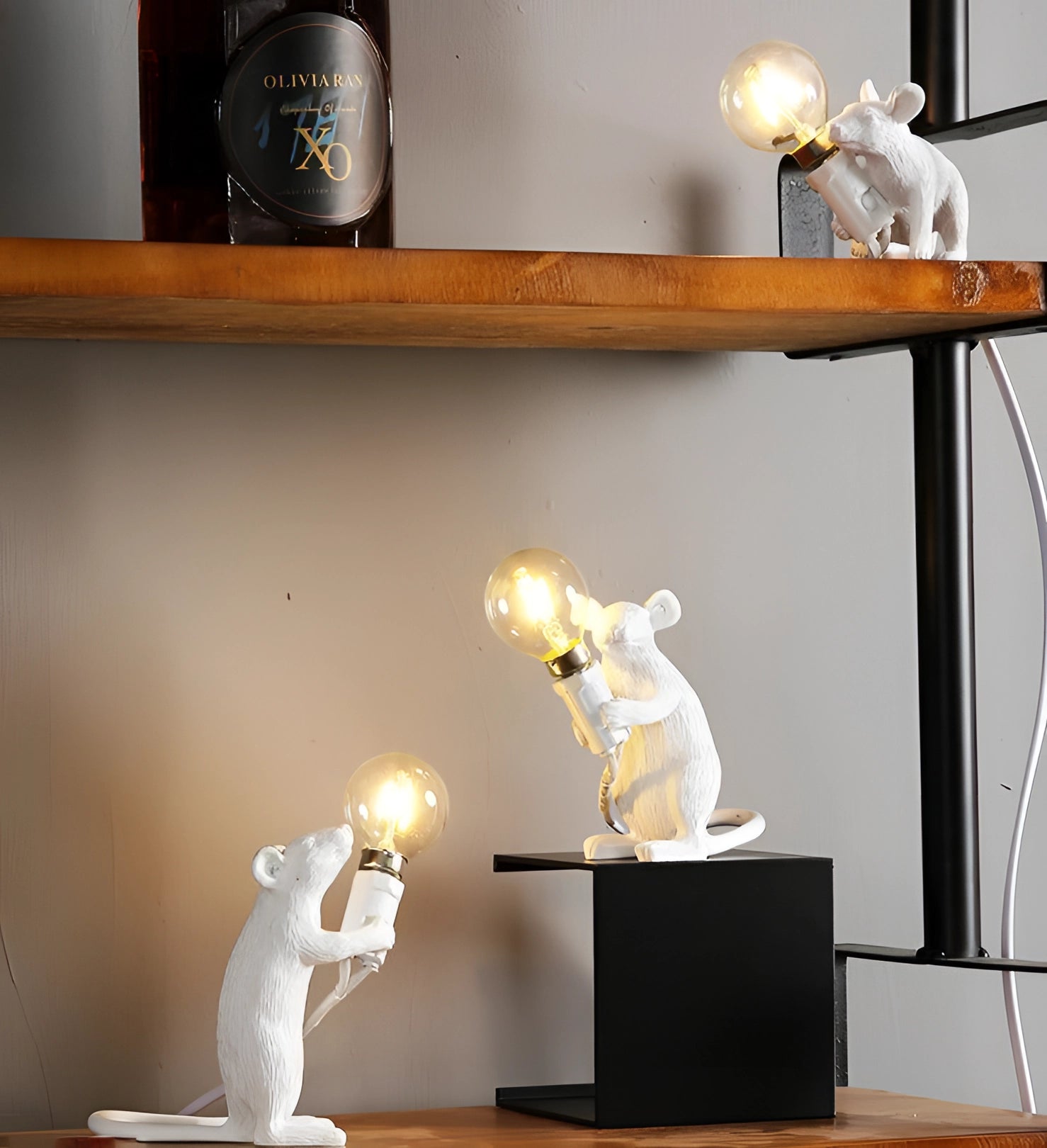 Resin Mouse Table Lamp Animal Night Light Home Decor Gold White LED — Image 5
