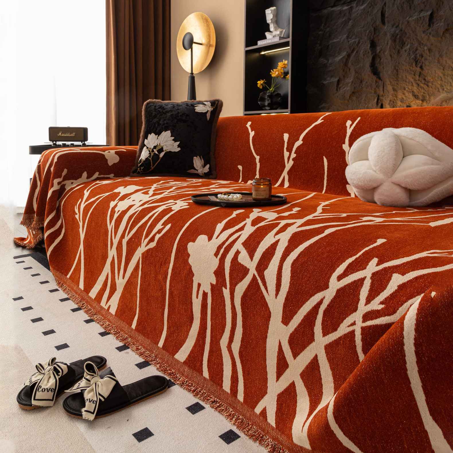 Luxury Chenille Sofa Cover Floral Pattern Couch Protector — Image 3
