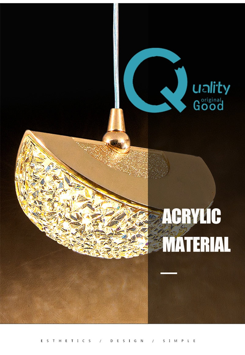 Luxury Acrylic Pendant Light Modern Electroplated Ceiling Lamp Gold — Image 16