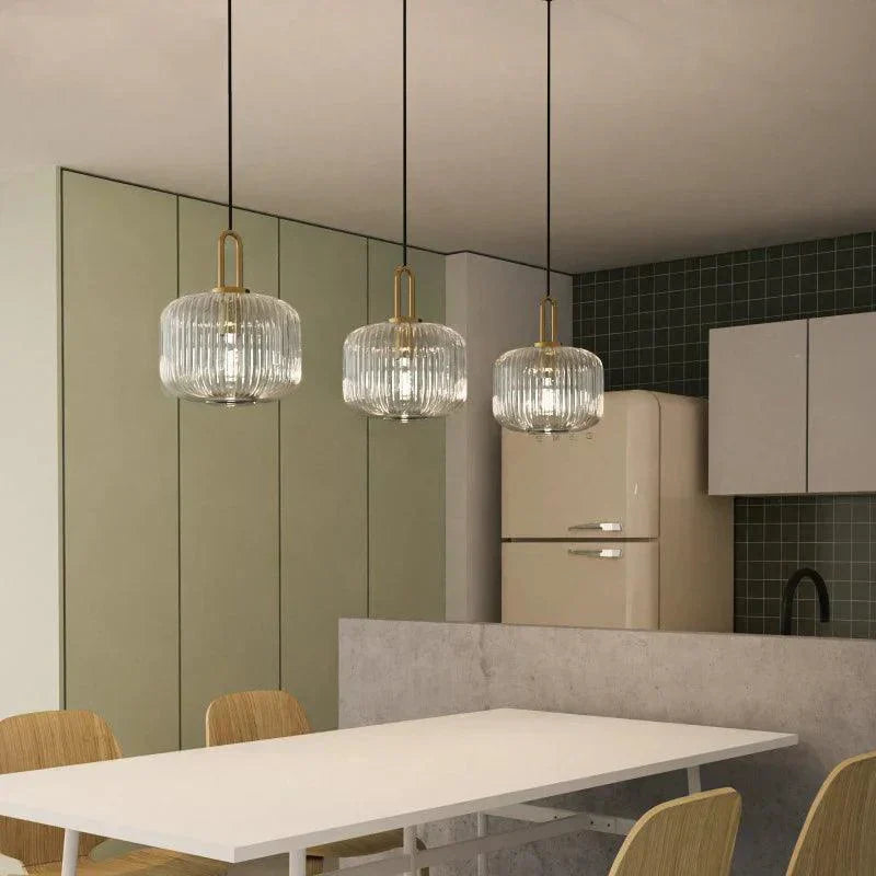 Modern Glass Pendant Light Fixture with Brass Finish for Dining Room or Kitchen — Image 2