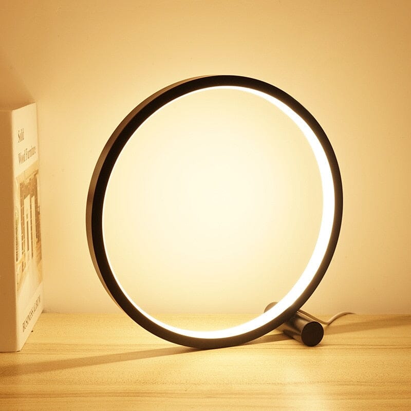 Modern LED Ring Table Lamp with Touch Control, Adjustable Brightness, Black/White, Minimalist Design — Image 3