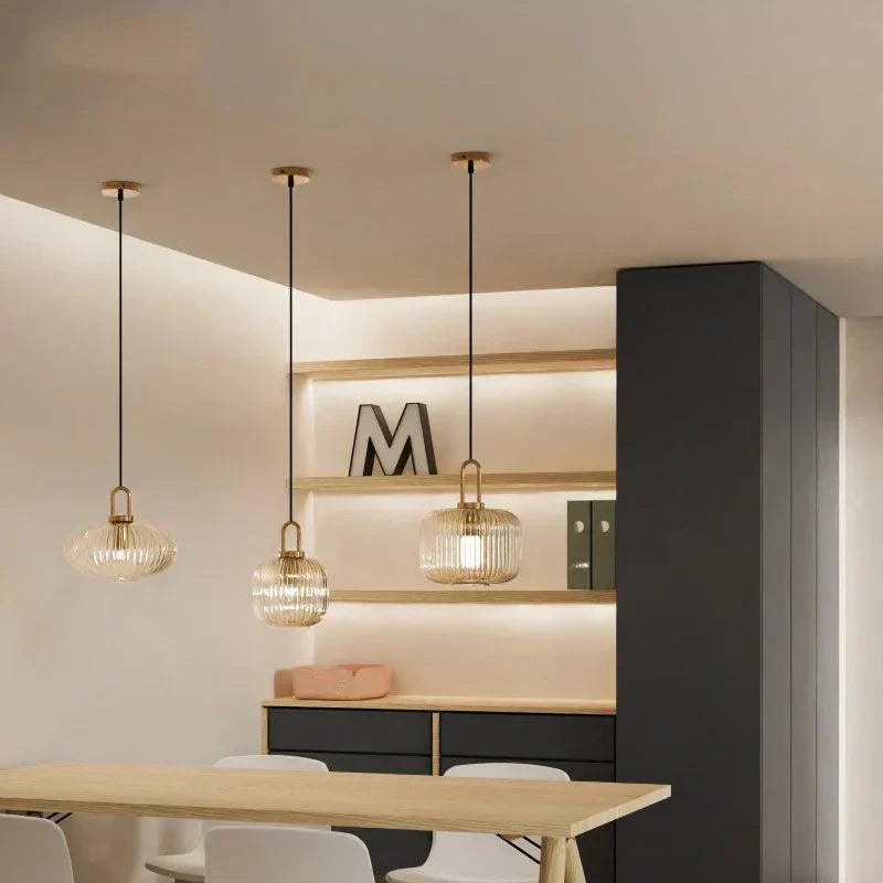 Modern Glass Pendant Light Fixture with Brass Finish for Dining Room or Kitchen — Main Image