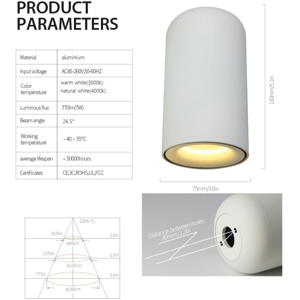 Modern Aluminium Cylindrical Ceiling Light Fixture - White, 130mm — Image 4