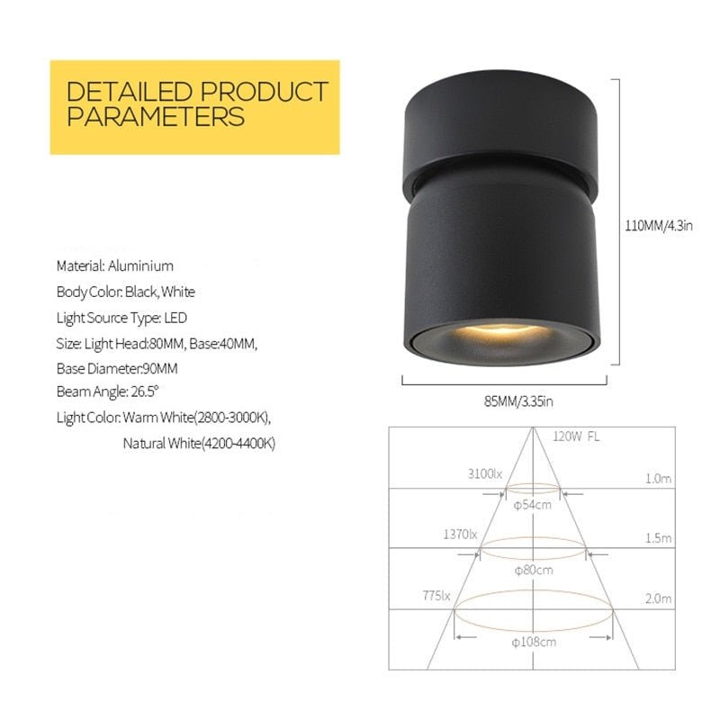 Modern Adjustable LED Ceiling Spotlight Black Aluminium 110mm — Image 6