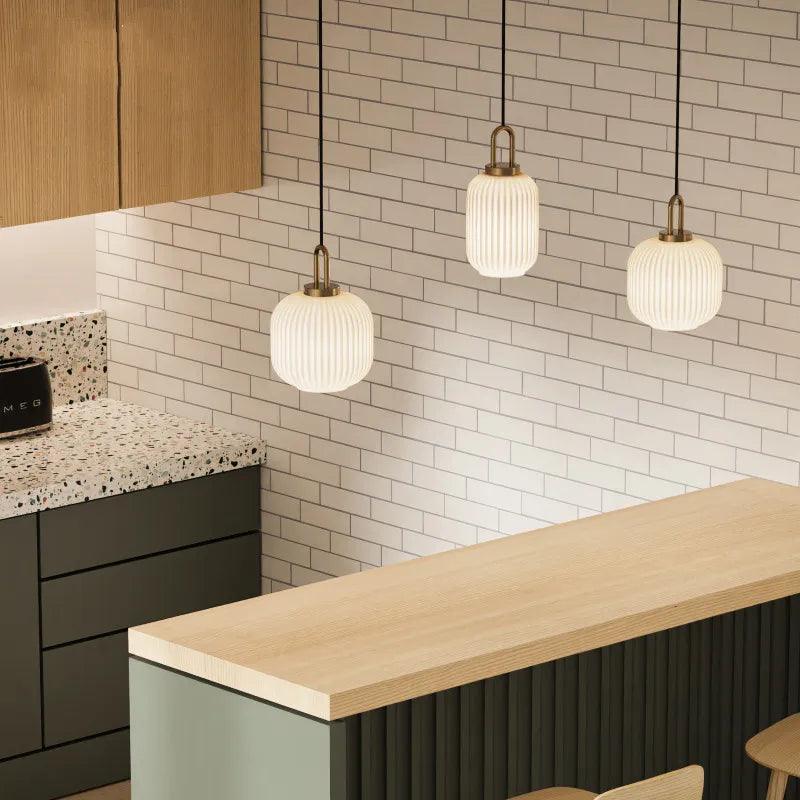 Modern Glass Pendant Light Fixture with Brass Finish for Dining Room or Kitchen — Image 4
