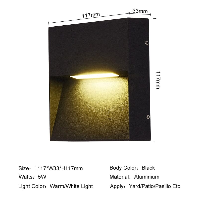 Modern LED Wall Light 5W Aluminium Black Round/Square Outdoor Indoor Waterproof — Image 4