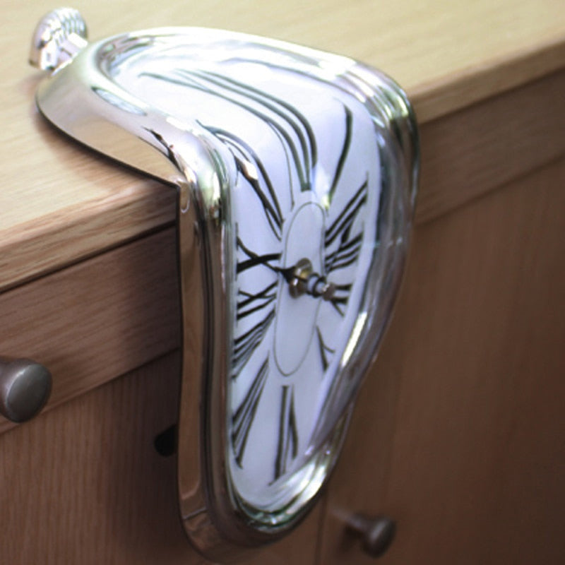 Modern Melting Shelf Clock Roman Numerals Art-Inspired Desk Decor Silver — Image 6