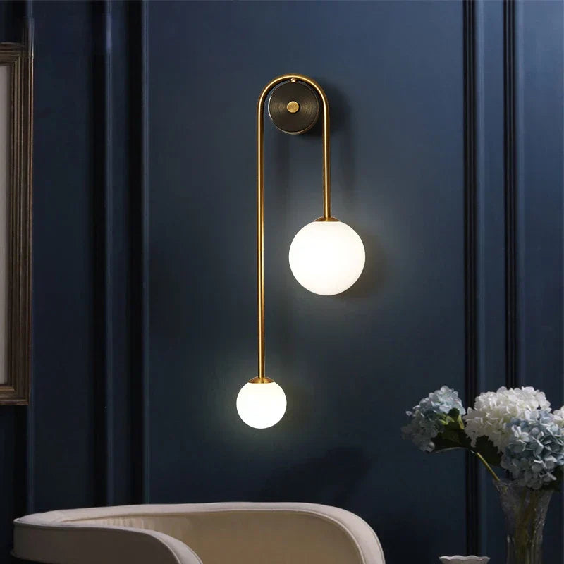 Modern Wall Sconce Light Fixture Iron Frosted Glass Dual Globe 56cm Gold — Image 4