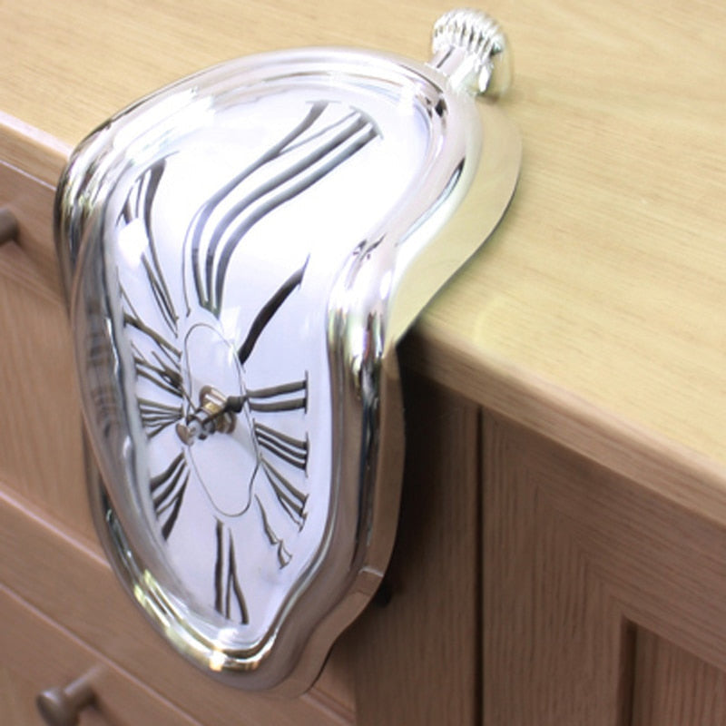 Modern Melting Shelf Clock Roman Numerals Art-Inspired Desk Decor Silver — Image 4