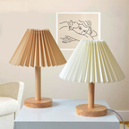Elegant Wooden Table Lamp with Pleated Shade - Beige & White, Solid Wood, 27cm/32cm — Main Image