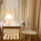 Elegant Wooden Table Lamp with Pleated Shade - Beige & White, Solid Wood, 27cm/32cm — Image 9