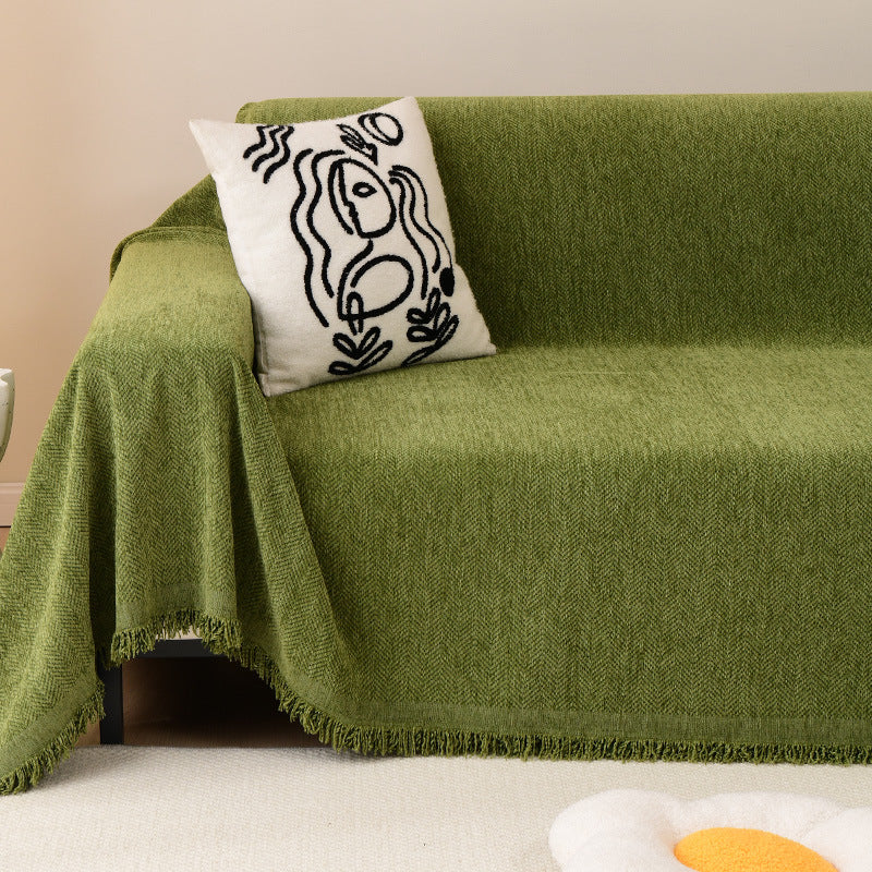 Luxury Sofa Cover Cotton Blend Herringbone Pattern Green Washable Protector — Image 3