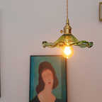 Vintage Glass Pendant Light Retro Ceiling Lamp Brass Finish Green Shade — Image 4