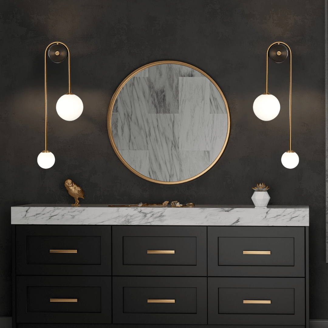 Modern Wall Sconce Light Fixture Iron Frosted Glass Dual Globe 56cm Gold — Image 3